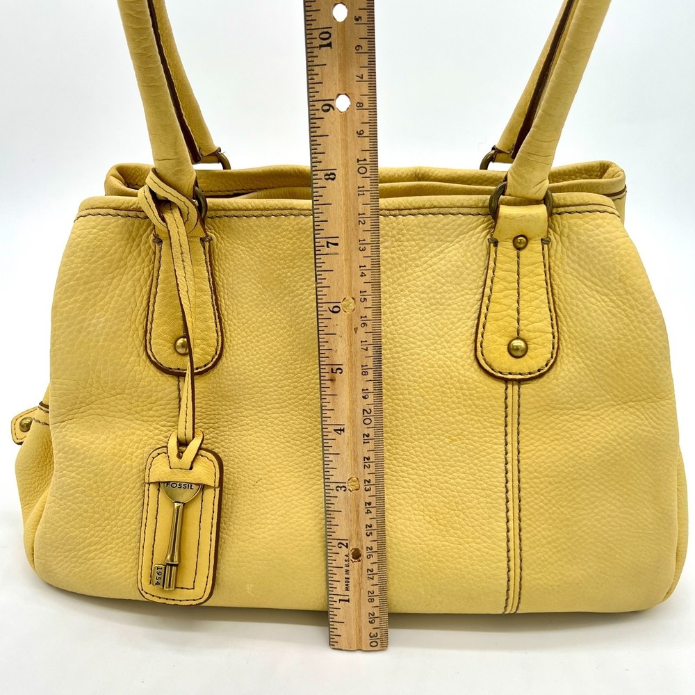 Fossil Key Yellow Pebble Leather Satchel Medium Tote Shoulder Handbag Charm RARE - Picture 14 of 15